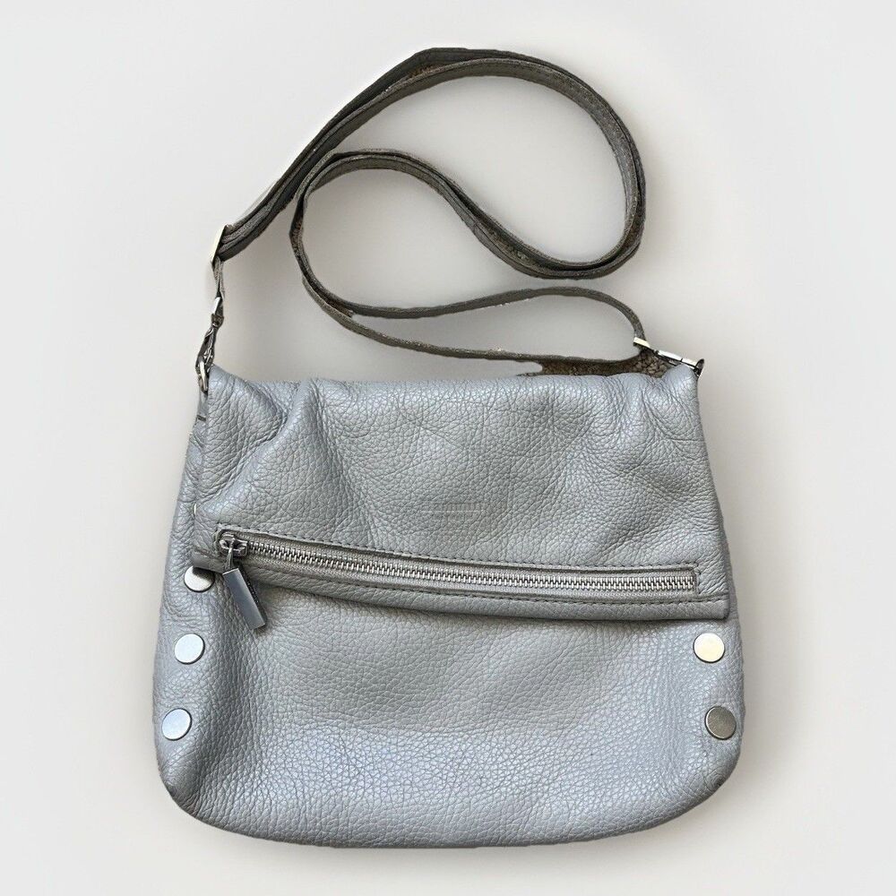 Hammitt VIP Medium Crossbody Gray Leather Silver Grommets Clutch Convertible Bag